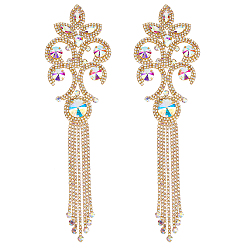 Золотой 2 шт. украшения для одежды из стразов, С выводами из меди и железа, цветок, золотые, 270x74x10.5 мм