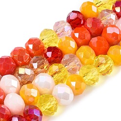 Разноцветный Стеклянные бусины с гальваническим покрытием , граненый(32 граненый), рондель, красочный, 5.5~6x5 мм, отверстие : 1 мм, около 87~89 шт / нитка, 16.93'~17.16' (43~44 см)