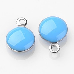Темно-Голубой Из нержавеющей стали амулеты эмаль, эмалированные блестки, плоско-круглые, глубокое синее небо, 11x8x3 мм, отверстие : 1 мм