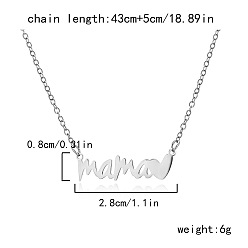 Нержавеющая Сталь Цвет День матери 304 ожерелья из нержавеющей стали с подвеской в виде слова «мама» для женщин, цвет нержавеющей стали, 16.93 дюйм (43 см)