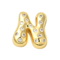 Letter N Покрытие стойки латунь микро паве прозрачные перданты из кубического циркония, без кадмия и без свинца, долговечный, реальный 18 k позолоченный, Письмо N, 23x22x6 мм, отверстие : 4x3 мм
