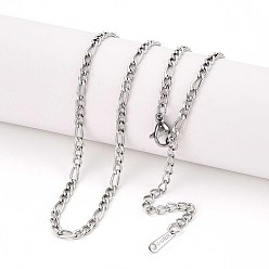 Нержавеющая Сталь Цвет 3мм 304 ожерелья из нержавеющей стали с цепочкой Фигаро, не тускнеет, цвет нержавеющей стали, 15.75 дюйм (40 см)