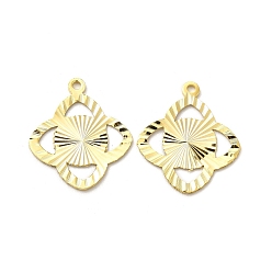 Real 24K Gold Plated Brass Pendants, Cadmium Free & Lead Free, Clover Charm, Real 24K Gold Plated, 20x17.5x0.6mm, Hole: 1mm