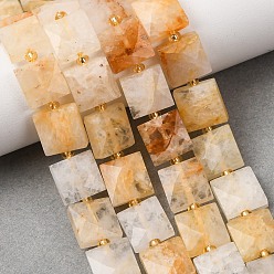 Yellow Hematoid Quartz Натуральный желтый гематоидный кварц/золотые целебные кварцевые бусины нити, граненые, квадратный, с бисером, 10.5x10.5x4.5~5.5 мм, отверстие : 1 мм, около 31 шт / нитка, 14.76~15.16'' (37.5~38.5 см)