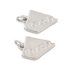 Platinum Brass Pendants, Nuggets with Word Nevada Charms, Long-Lasting Plated, Rack Plating, Lead Free & Cadmium Free, Platinum, 18x11x2.5mm, Jump Ring: 5x1mm, 3mm inner diameter