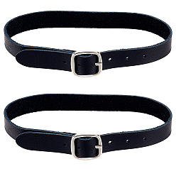 Black Cowhide Spur Straps, Adjustable Boot Straps for Thigh High Boot, with Iron Center Bar Buckle, for Equestrian Supplies, Black, 410x15.5x1.5mm