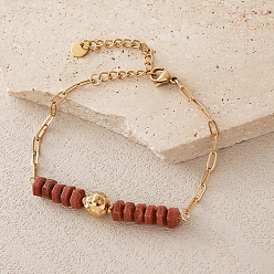 Doré  Perles heishi hexagonales en pierre de soleil synthétique et bracelets à chaîne trombone en acier inoxydable pour femmes, or, 304 pouce (6.50 cm)