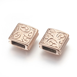 Розовое Золото 304 из нержавеющей стали бусы, рифленая площадь, розовое золото , 10x10x4 мм, отверстие : 2.5x6 мм