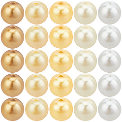 Mixed Color 200Pcs 5 Colors Baking Paint Pearlized Glass Pearl Round Beads for DIY Stretch Bracelets Making kit, with 1Roll Beading Elastic Thread, Mixed Color, 8~9mm, Hole: 1mm