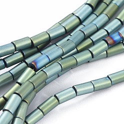 Зеленое Покрытие Гальванические немагнитные синтетические гематитовые нити, колонка, класс А, зеленый покрытием, 5x3 мм, отверстие : 1 мм, около 79 шт / нитка, 15.7 дюйм (40 см)