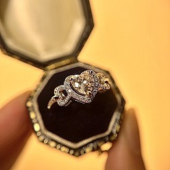 Прозрачный Кольца для пальцев в форме сердца из латуни с микропаве из кубического циркония, платина, прозрачные, размер США 7 1/2 (17.7 мм)