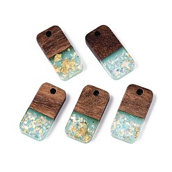 Бледно-бирюзовый Подвески из непрозрачной смолы и орехового дерева, прямоугольник амулеты, с блестящей пудрой и золотой фольгой, бледные бирюзовая, 20.5~21x10x3 мм, отверстие : 2 мм