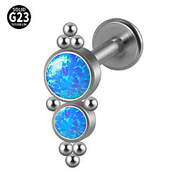 Плоский Круглый G23 титановые безрезьбовые лабреты, с имитацией опал, цвет нержавеющей стали, плоско-круглые, 6 мм, штифты : 1.2 мм