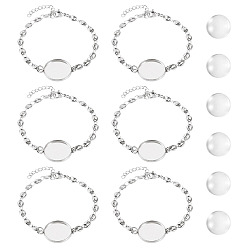 Flat Round DIY Bracelet Making Kits, including 304 Stainless Steel Link Chain Bracelet Making and Glass Cabochons, Flat Round, 7.28 inch(18.5cm)