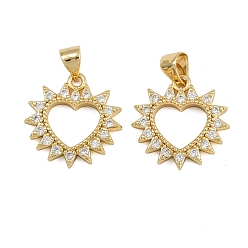Настоящее золото 16K Латунные микро проложить кубического циркония подвески, сердце, реальный 16 k позолоченный, 17x17x3 мм, отверстие : 3x4 мм