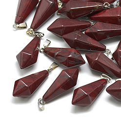 Красный Камень Природные красной яшмы подвески, со случайной защелкой из нержавеющей стали, двухконусные, 29~33x11~12 мм, отверстие: 7x3.5 мм или 6x2 мм