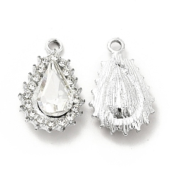Прозрачный Сплав стекла подвески, каплевидный шарм из хрусталя и горного хрусталя, платина, прозрачные, 22x14x5 мм, отверстие : 2 мм