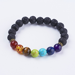 Лавовый камень Эластичные браслеты из натурального вулканического камня, со смешанной каменной и низколегированной фурнитурой, 2-3/8 дюйм (59 мм)