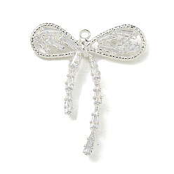 Серебро Подвески латунные горный хрусталь, без кадмия и без свинца, бантом, серебряные, 33x29x6 мм, отверстие : 1.6 мм