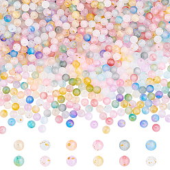 Mixed Color 960Pcs 12 Colors Frosted Transparent Acrylic Beads, Round, with Gold Foil & Glitter, Gradient Color, Mixed Color, 6x5.5mm, Hole: 1.8mm, 80pcs/color