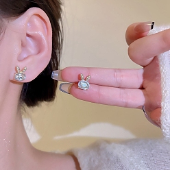 Rabbit Alloy Stud Earring, with Sterling Silver Pin and Rhinestone, Rabbit, 22mm