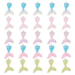 Mixed Color Resin Pendants, with Glitter Powder, Mermaid Tail Shape, Mixed Color, 43~44x29~31x6~7mm, Hole: 2mm, 8pcs/color, 40pcs/set