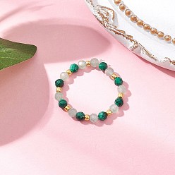 Зеленый Авантюрин Натуральный зеленый авантюрин растягивающиеся кольца, со стеклянными бисеринами, граненые круглые, внутренний диаметр: 20 мм