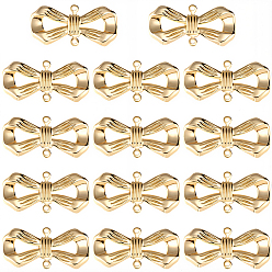 Настоящее золото 18K 14шт. латунные подвески-бантики, лук ссылки, реальный 18 k позолоченный, 15x30x2 мм, отверстие : 1.4 мм