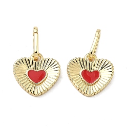 Красный Латунные эмалированные подвески-украшения, сердце, долговечный, стойки покрытие, без свинца и без кадмия, реальный 18 k позолоченный, красные, 11x11.5x2 мм, отверстие : 7x2.5 мм