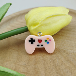 Персиковый Слойка Подвески из смолы, с платиновыми железными петлями, очарование игрового контроллера, розовые, 20x28 мм