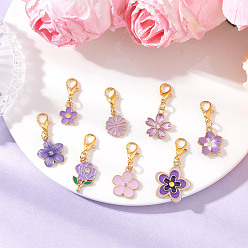 (52) Непрозрачная лаванда Подвески из эмали из цветочного сплава, с цинковым сплавом застежками омаров коготь, разноцветные, 23.5~34 мм, 8 шт / комплект