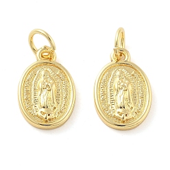Настоящее золото 18K Латунь прелести, овальные с рисунками " virgin mary", без свинца и без кадмия, долговечный, стойки покрытие, с целью перехода в кольце, реальный 18 k позолоченный, 13.5x9x2.5 мм, отверстие : 3 мм