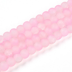 Бледно-Розовый Стеклянные бусины кракле, круглые, два тона, матовые, розовый жемчуг, 6~6.5x5~5.5 мм, отверстие : 1 мм, около 147~149 шт / нитка, 31.89~32.28 дюйм (81~82 см)