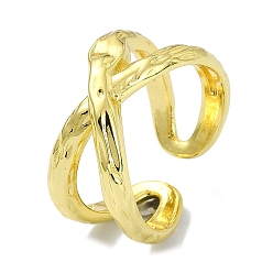 Real 18K Gold Plated Brass Open Cuff Ring, Cadmium Free & Nickel Free & Lead Free, Criss Cross Ring, Real 18K Gold Plated, Inner Diameter: 18mm
