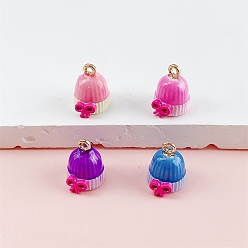 (52) Непрозрачная лаванда Подвески из эмали и сплава, шляпа с подвесками в виде бантиков, золотые, разноцветные, 12x9x10 мм, отверстие : 1.4 мм