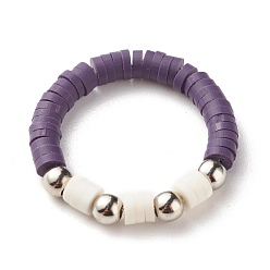 Slate Blue Handmade Polymer Clay Heishi Beads Finger Ring for Women, Slate Blue, US Size 9(18.9mm)