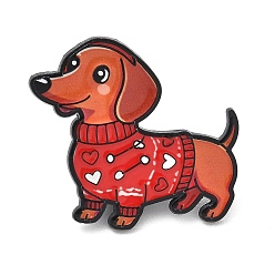 Red Dachshund in Heart Sweater Alloy Enamel Pins, Black Lapel Pin Backs for Backpack Clothes, Red, 29x33mm