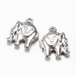 Edelstahl Farbe Anlaufgeschützt 201 Charms aus Edelstahl, Elefant, Edelstahl Farbe, 13.5x11x3 mm, Bohrung: 1.5 mm