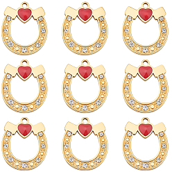 Настоящее золото 18K 10шт. 304 эмалированные подвески из нержавеющей стали, со стразами, ионное покрытие (ip), подвески в виде подковы, реальный 18 k позолоченный, 17.5x15x2.5 мм, отверстие : 1.5 мм