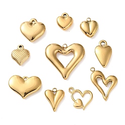 Настоящее золото 18K 10 шт. 304 подвески из нержавеющей стали, сердце, ионное покрытие (ip), реальный 18 k позолоченный, 12.5~24x11~25x2~4 мм, отверстие : 1.4~1.8 мм