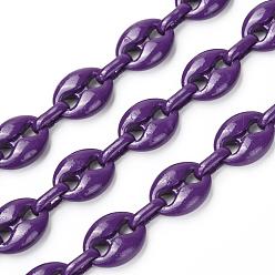 Blue Violet Alloy Coffee Bean Chains, with Iron Oval Link, Unwelded, Spray Paint, Cadmium Free & Lead Free, with Spool, Blue Violet, Coffee Bean: 13.5x10.5x4.5mm, Link: 9x4x2mm