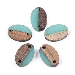 Medium Turquoise Resin & Walnut Wood Links connectors, Oval, Medium Turquoise, 15.5x10.5x3~3.5mm, Hole: 1.8mm