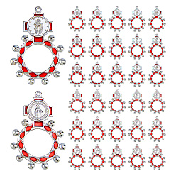 Red 30Pcs 2 Colors Alloy Enamel Pendants, Cross with Ring Charms, Platinum, Red, 47.5x32.5x4.5mm, Hole: 1.6mm, 15pcs/color