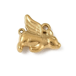 Настоящее золото 18K 316 хирургические подвески из нержавеющей стали, амулеты в виде летающей свиньи, ионное покрытие (ip), реальный 18 k позолоченный, 12x14x3 мм, отверстие : 1.2 мм