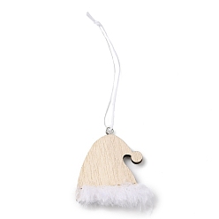 Hat Рождественские незавершенные деревянные подвески, настенные украшения, с мешковинными веревками и железными петлями, шляпа, 12.3 см