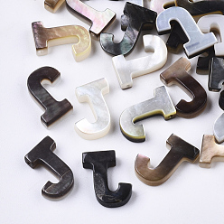 Letter J Natural Black Lip Shell Beads, Top Drilled Beads, Letter.J, J: 10x8x2.5mm, Hole: 0.6mm