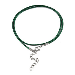 Green Waxed Cotton Cord Necklace Making, with Alloy Lobster Claw Clasps and Iron End Chains, Platinum, Green, 17.12 inch(43.5cm), 1.5mm