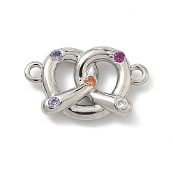 Разноцветный Подвески-браслеты в форме бисквита из латуни с микропаве из кубических цирконий, без кадмия и без свинца, долговечный, стойки покрытие, платина, красочный, 9.5x15x3 мм, отверстие : 1.2 мм