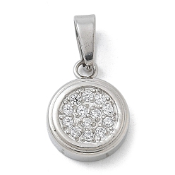 Плоский Круглый Ионное покрытие (ip) 304 подвески из нержавеющей стали с микропаве из кубического циркония, плоско-круглые, 11x8.5x2.5 мм, отверстие : 4.5x2.5 мм