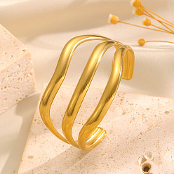 Золотой Полые 304 из нержавеющей стали манжета браслеты, браслеты из трех нитей для женщин, волна, золотые, внутренний диаметр: 2.01 дюйм (5.1 см)